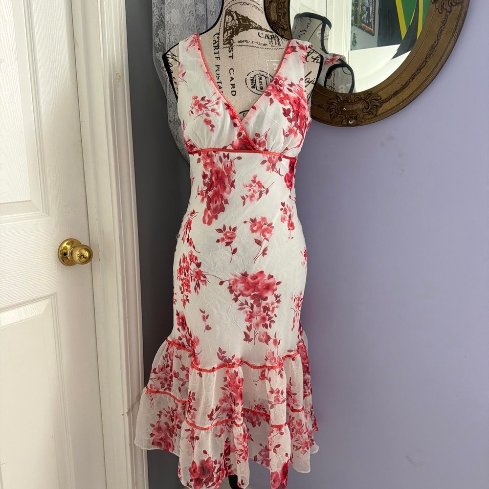City Triangles Pinkish Red and white floral dress